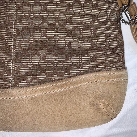 Coach Tan Canvas Monogram Wristlet W/ Suede Trim - Picture 8 of 16